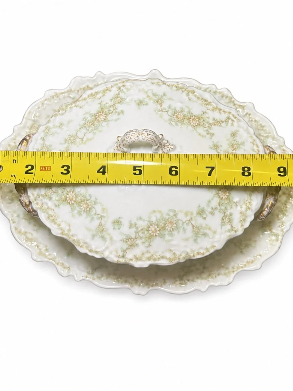Elite Limoges France Covered Tureen Underplate Antique Green Floral